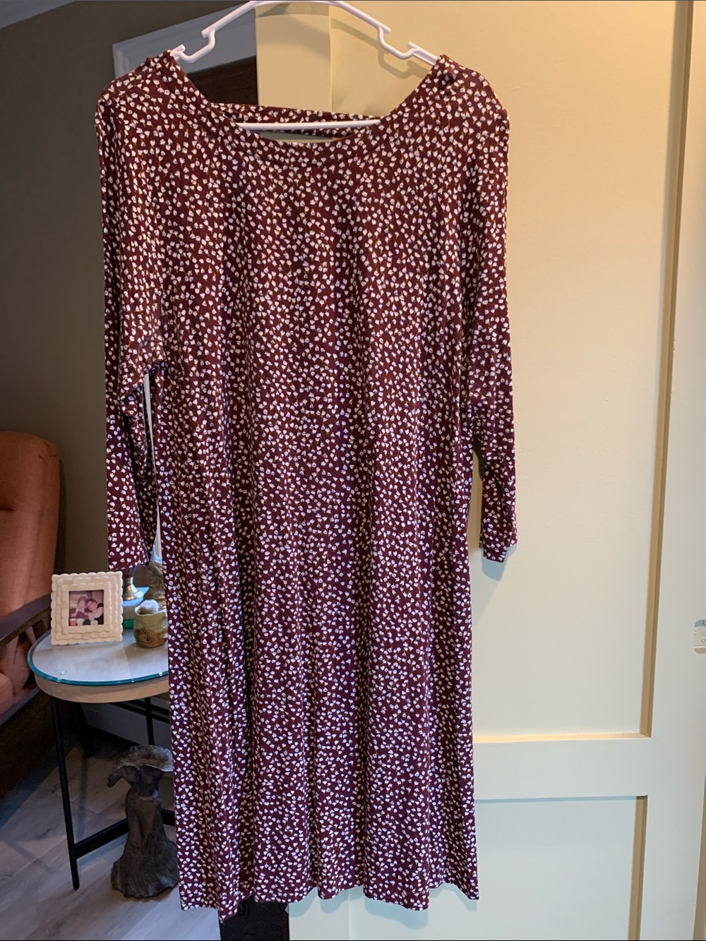 LOFT Women's Maroon Printed Long Sleeve Dress